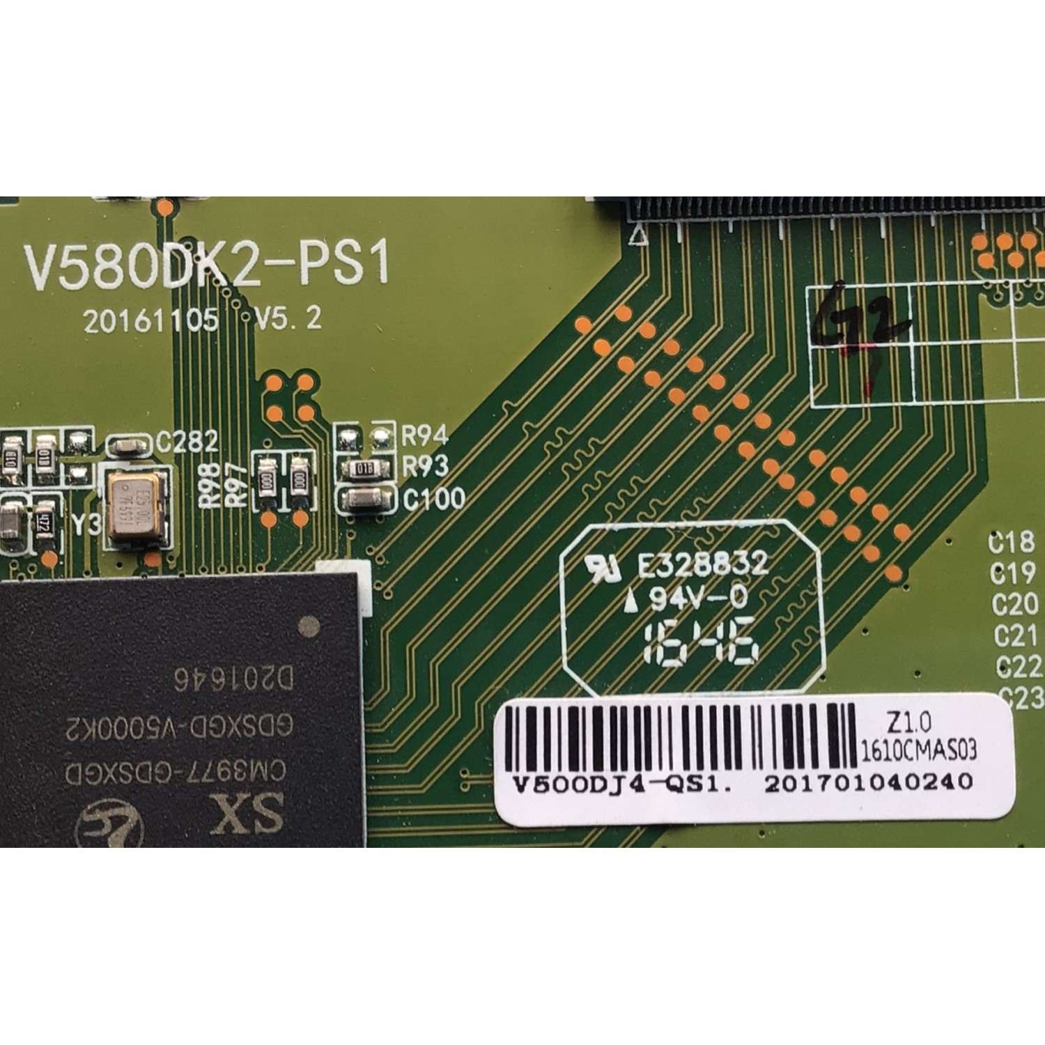 T-CON PARA TV ELEMENT / NUMERO DE PARTE V500DJ4-QS1 / 1610CMAS03 / 201701040240 / V580DK2-PS1 / 2061105 V5.2 / PANEL MD5001YTIF / MODELO ELST5016S - Imagen 2